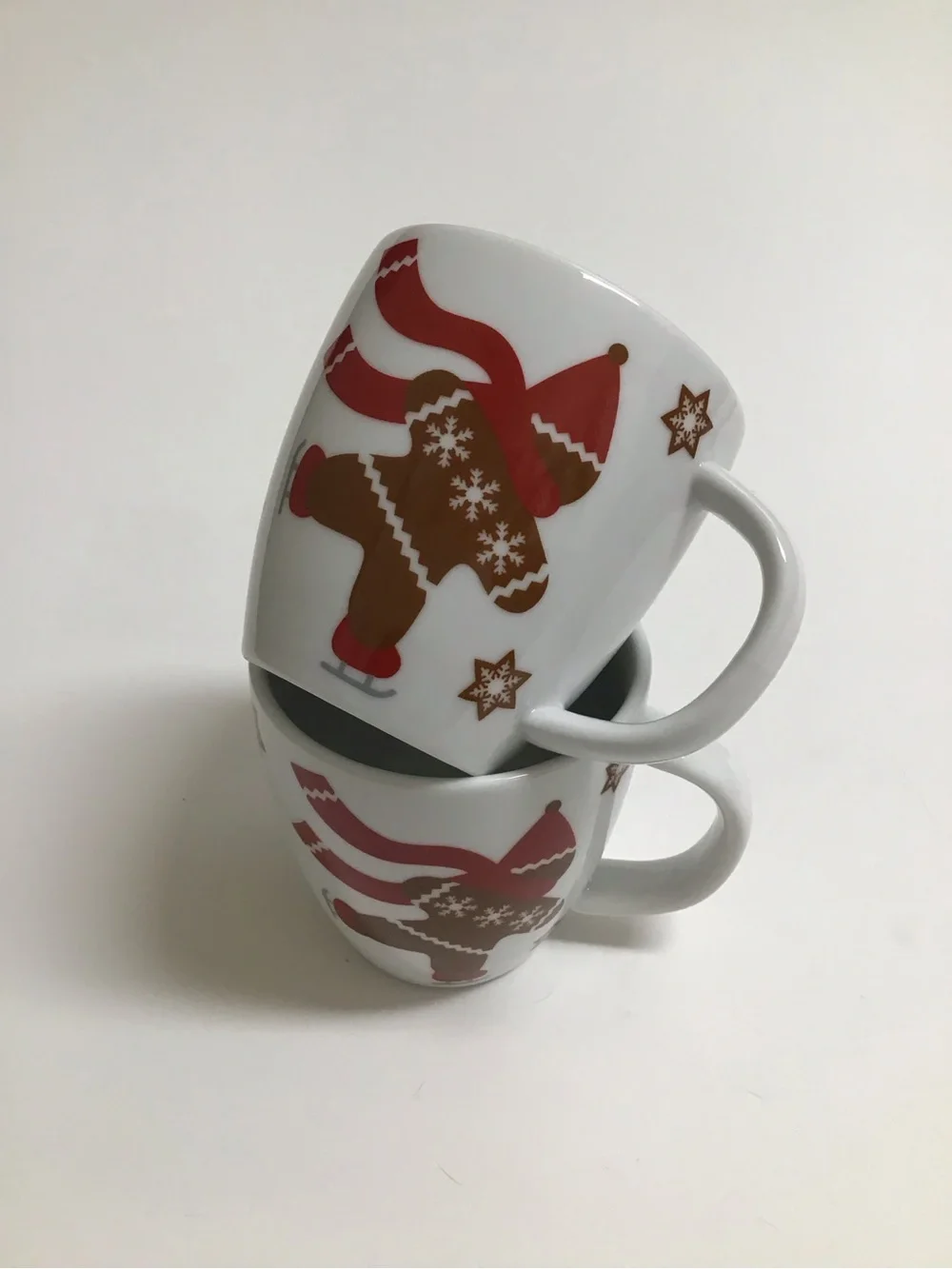 Crate & Barrel Christmas Espresso Mugs SET OF 2 Kids Gingerbread Man Snowflakes